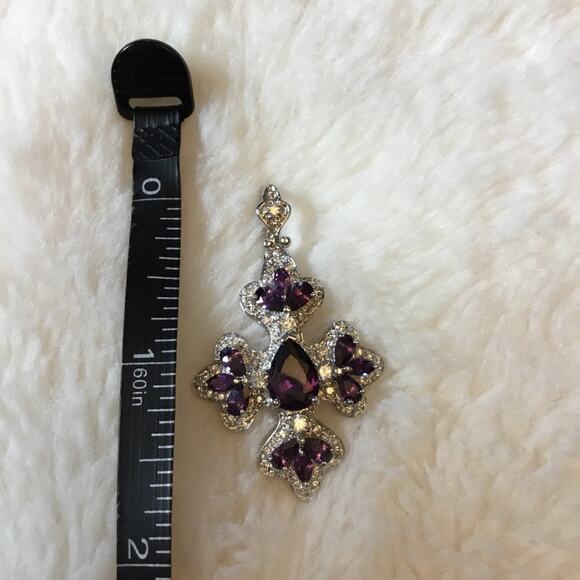 Sterling Silver Purple Crystal Flower Pendant - Picture 7 of 8